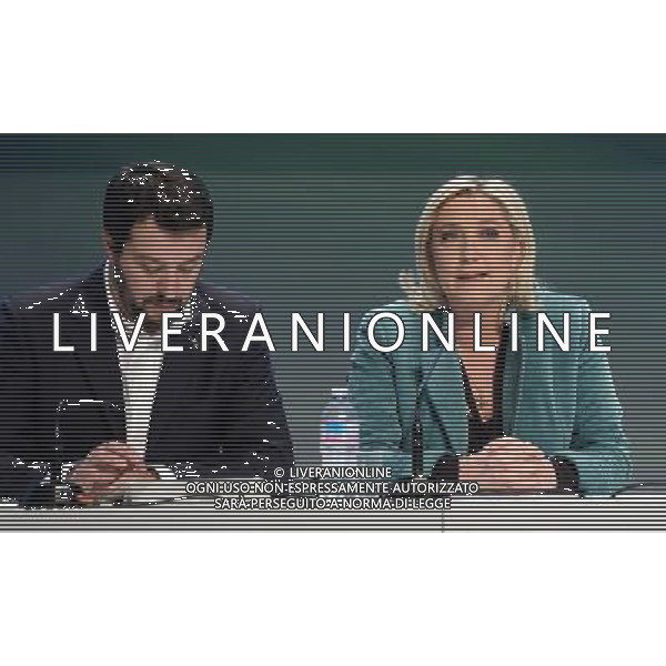Covegno Enf Europe of Nations and Freedom - Piu\' liberi piu\' forti. Un\'altra Europa e\' possibile Conferenza Stampa Milano - 29.01.2016 Nella Foto:Marine Le Pen,Matteo Salvini /Ph.Vitez-Ag. Aldo Liverani