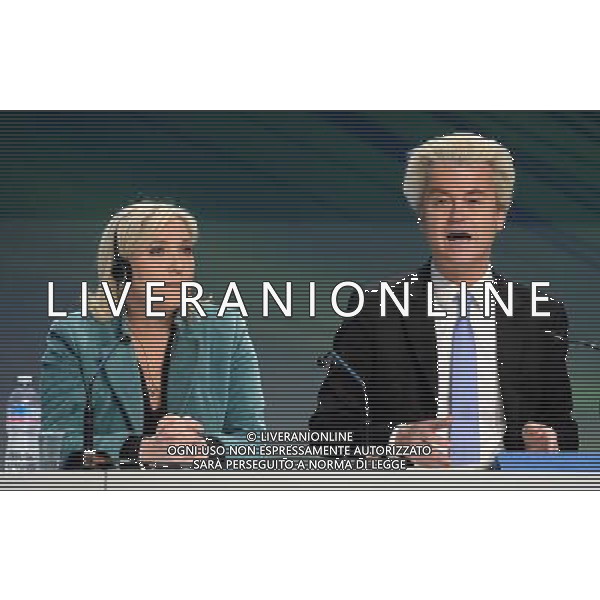 Covegno Enf Europe of Nations and Freedom - Piu\' liberi piu\' forti. Un\'altra Europa e\' possibile Conferenza Stampa Milano - 29.01.2016 Nella Foto:Marine Le Pen,Geert Wlders /Ph.Vitez-Ag. Aldo Liverani
