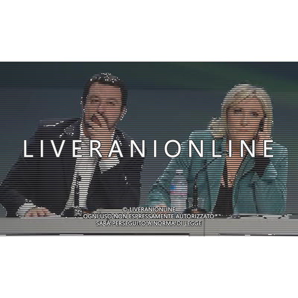 Covegno Enf Europe of Nations and Freedom - Piu\' liberi piu\' forti. Un\'altra Europa e\' possibile Conferenza Stampa Milano - 29.01.2016 Nella Foto:Marine Le Pen,Matteo Salvini /Ph.Vitez-Ag. Aldo Liverani