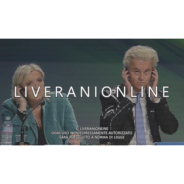 Covegno Enf Europe of Nations and Freedom - Piu\' liberi piu\' forti. Un\'altra Europa e\' possibile Conferenza Stampa Milano - 29.01.2016 Nella Foto:Marine Le Pen,Geert Wlders /Ph.Vitez-Ag. Aldo Liverani