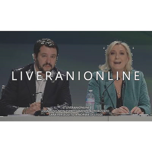 Covegno Enf Europe of Nations and Freedom - Piu\' liberi piu\' forti. Un\'altra Europa e\' possibile Conferenza Stampa Milano - 29.01.2016 Nella Foto:Marine Le Pen,Matteo Salvini /Ph.Vitez-Ag. Aldo Liverani