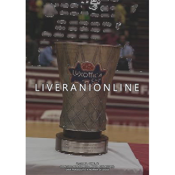 MILANO FINALE SCUDETTO STEFANEL MILANO .TEAM SISTEM BOLOGNA 1996 NELLA FOTO IL TROFEO DEL CAMPIONATO AG ALDO LIVERANI SAS