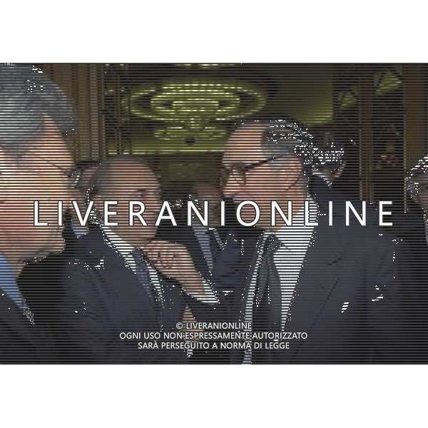 MILANO 16-12-1997 HOTEL PRINCIPE DI SAVOIA FESTA DELLA LEGA CALCIO NELLA FOTO FRANCO CARRARO CON CORRADO FERLAINO AG ALDO LIVERANI SAS