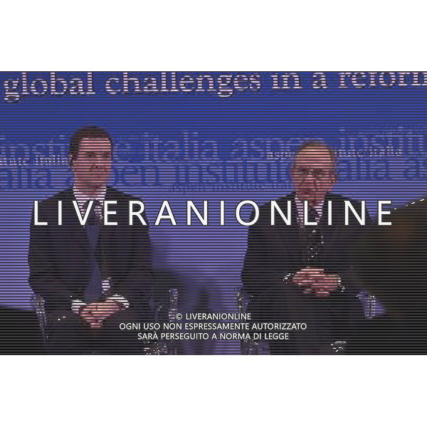 Incontro - dibattito \'Italy and the UK: addressing global challengers in a reformed UE\' Istituto Aspen Roma 03 febbraio 2016 nella foto George Osborne e Pier Carlo Padoan Â©Corradetti / Ag. Aldo Liverani Sas