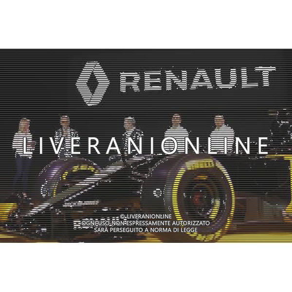 (L to R): Patrice Ratti (FRA) Renault Sport Cars General Manager with Jerome Stoll (FRA) Renault Sport F1 President; Cyril Abiteboul (FRA) Renault Sport F1 Managing Director and Frederic Vasseur (FRA) Renault Sport Formula One Team Racing Director. 03.02.2016. Renault Sport Formula One Team RS16 Launch, Renault Technocentre, Paris, France. / Ag. Aldo Liverani Sas - Italy only editorial use only