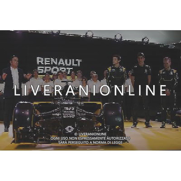 (L to R): Carlos Ghosn (FRA) Chairman of Renault with Jolyon Palmer (GBR) Renault Sport Formula One Team; Esteban Ocon (FRA) Renault Sport Formula One Team Test Driver; and Kevin Magnussen (DEN) Renault Sport Formula One Team. 03.02.2016. Renault Sport Formula One Team RS16 Launch, Renault Technocentre, Paris, France. / Ag. Aldo Liverani Sas - Italy only editorial use only