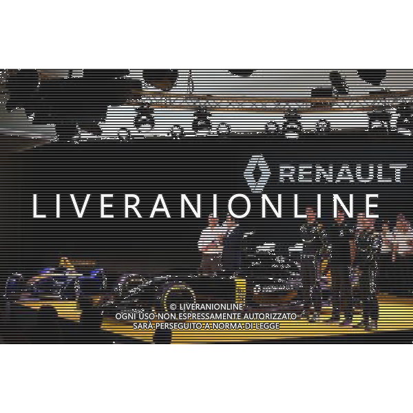(L to R): Frederic Vasseur (FRA) Renault Sport Formula One Team Racing Director, Carlos Ghosn (FRA) Chairman of Renault, Kevin Magnussen (DEN) Renault Sport Formula One Team, Jolyon Palmer (GBR), Renault Sport Formula One Team and Esteban Ocon (FRA), Renault Sport Formula One Team. 03.02.2016. Renault Sport Formula One Team RS16 Launch, Renault Technocentre, Paris, France. / Ag. Aldo Liverani Sas - Italy only editorial use only