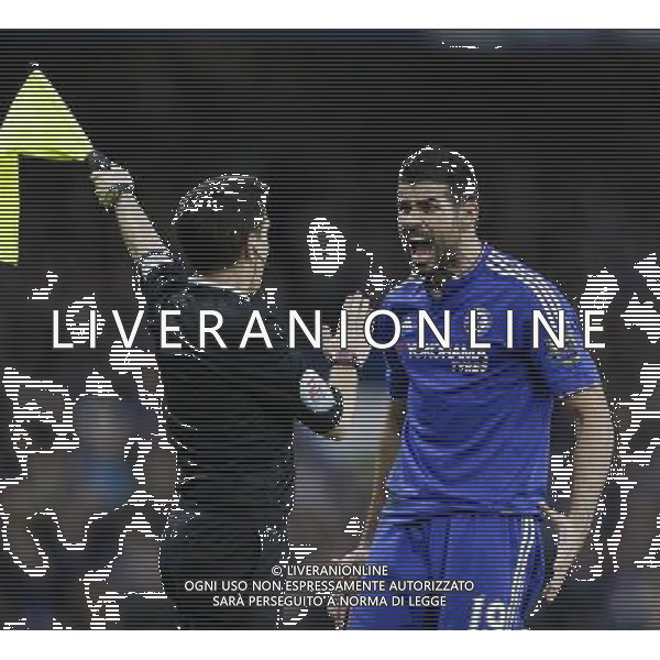 Chelsea\'s Diego Costa screams in the face of the assistant referee after a decision goes against him Photographer Craig Mercer/CameraSport Football - Barclays Premiership - Chelsea v Manchester United - Sunday 7th February 2016 - Stamford Bridge - London Â© CameraSport - 43 Linden Ave. Countesthorpe. Leicester. England. LE8 5PG - Tel: +44 (0) 116 277 4147 - admin@camerasport.com - www.camerasport.com AG ALDO LIVERANI SAS ONLY ITALY