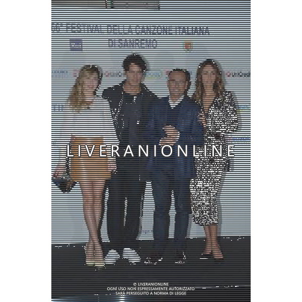 66 Conferenza stampa festival di Sanremo Canzone italiana 08-02-2016 nella foto VIRGINIA RAFFAELE-GABRIEL GARKO-CARLO CONTI CON MAGDALENA GHINEA FOTO ALDO GAZZANIGA-AG ALDO LIVERANI SAS