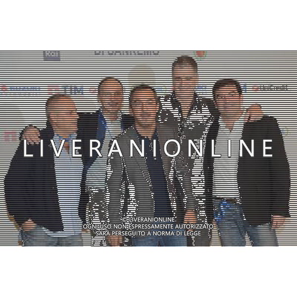 Conferenza stampa 66mo Festival della canzone italiana SanRemo 09 febbraio 2016 nella foto Carlo Conti con Nicola Savino e Gialappa\'s Band e Max Giusti ©Gazzaniga / AGENZIA ALDO LIVERANI SAS 