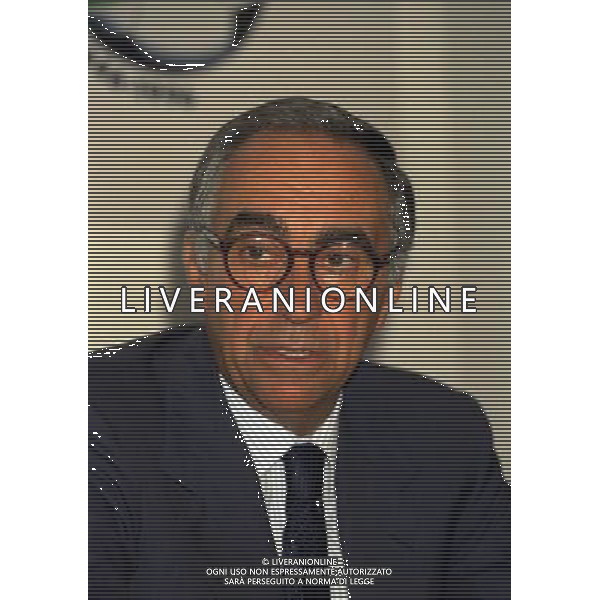 MILANO 28-03-1997 CONFERENZA STAMPA FRANCO CARRARO LAGA CALCIO VIA ROSSELLINI NELLA FOTO FRANCO CARRARO AG ALDO LIVERANIN SAS