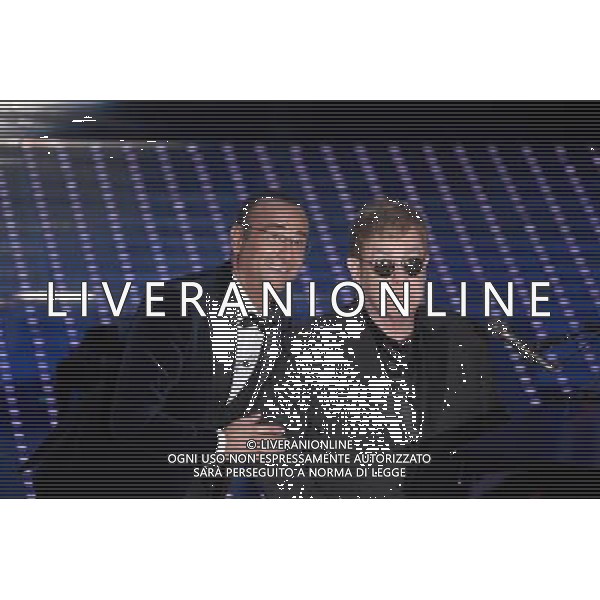 PRIMA SERATA 66mo FESTIVAL DELLA CANZONE ITALIANA DI SANREMO 09 FEBBRAIO 2016 NELLA FOTO CARLO CONTI CON SIR ELTON JOHN ©GAZZANIGA / AGENZIA ALDO LIVERANI SAS 