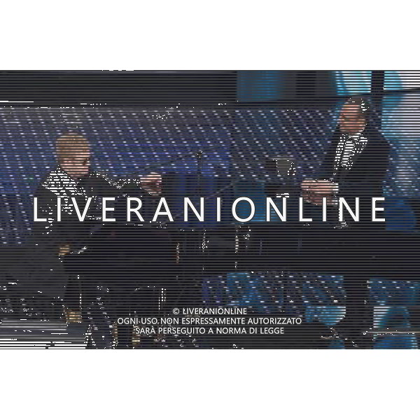 PRIMA SERATA 66mo FESTIVAL DELLA CANZONE ITALIANA DI SANREMO 09 FEBBRAIO 2016 NELLA FOTO CARLO CONTI CON SIR ELTON JOHN ©GAZZANIGA / AGENZIA ALDO LIVERANI SAS 