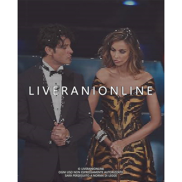 PRIMA SERATA 66mo FESTIVAL DELLA CANZONE ITALIANA DI SANREMO 09 FEBBRAIO 2016 NELLA FOTO GABRIEL GARKO CON MADALINA GHENEA ©GAZZANIGA / AGENZIA ALDO LIVERANI SAS 