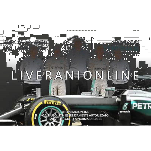 The Mercedes AMG F1 W07 Hybrid unveiling (L to R): Andy Cowell (GBR) Mercedes-Benz High Performance Powertrains Managing Director; Lewis Hamilton (GBR) Mercedes AMG F1; Toto Wolff (GER) Mercedes AMG F1 Shareholder and Executive Director; Nico Rosberg (GER) Mercedes AMG F1; Paddy Lowe (GBR) Mercedes AMG F1 Executive Director (Technical). 22.02.2016. Formula One Testing, Day One, Barcelona, Spain. Monday. / AGENZIA ALDO LIVERANI SAS - ITALY ONLY EDITORIAL USE ONLY