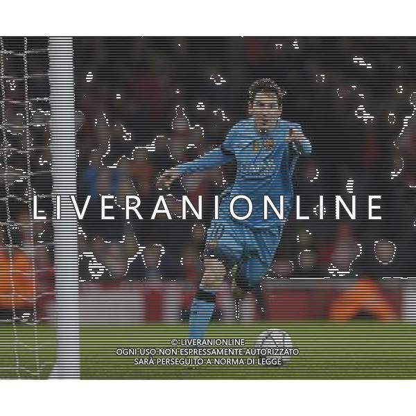 GOAL CELEBRATION - Barcelona\'s Lionel Messi celebrates scoring the opening goal Photographer Craig Mercer/CameraSport Football - UEFA Champions League Round of 16 - Arsenal v Barcelona - Tuesday 23rd February 2016 - Emirates Stadium - London © CameraSport - 43 Linden Ave. Countesthorpe. Leicester. England. LE8 5PG - Tel: +44 (0) 116 277 4147 - admin@camerasport.com - www.camerasport.com AG ALDO LIVERANI SAS ONLY ITALY