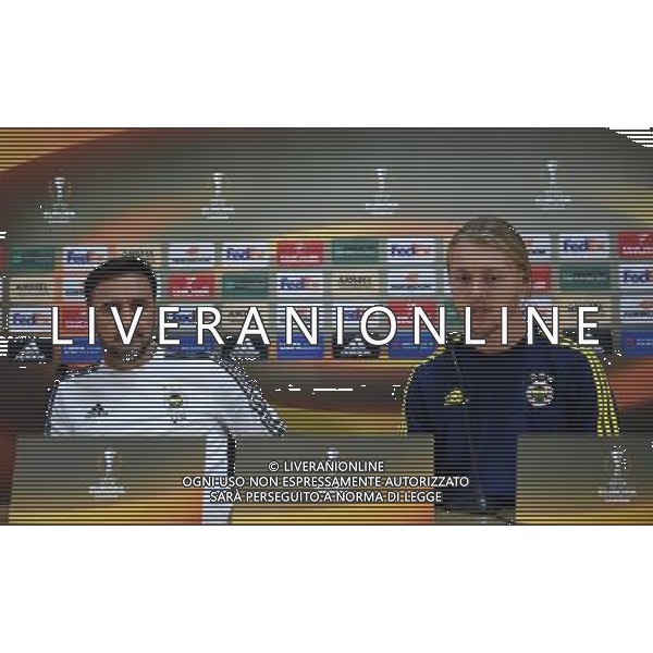 Fenerbahce\' s head coach Vitor Pereira and Player Simon Kjaer (R) gives a press conference on the eve of the team\' s UEFA Europa League football match against Lokomotiv Moscow, on February 24, 2016 at the Lokomotiv stadium in Moscow , Russia. RZYM KONFERENCJA PRASOWA LIGA EUROPY SEZON 2015/2016 PILKA NOZNA FOT. SESKIM/NEWSPIX.PL TURKEY, UK, AUSTRIA AND GERMANY OUT !!! --- Newspix.pl / AGENZIA ALDO LIVERANI SAS - ITALY ONLY EDITORIAL USE ONLY - Conferenza Stampa Galatasaray Europa League - 24.02.2016