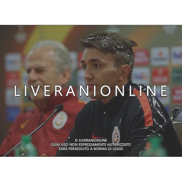 Galatasaray \' s Head coach Mustafa Denizli ( L) and Goalkeeper Fernando Muslera (R) gives a press conference on the eve of the team\' s UEFA Europa League football match against Lazio, on February 24, 2016 at the Olimpico stadium in Roma , Italy. RZYM KONFERENCJA PRASOWA LIGA EUROPY SEZON 2015/2016 PILKA NOZNA FOT. SESKIM/NEWSPIX.PL TURKEY, UK, AUSTRIA AND GERMANY OUT !!! --- Newspix.pl / AGENZIA ALDO LIVERANI SAS - ITALY ONLY EDITORIAL USE ONLY - Conferenza Stampa Galatasaray Europa League - 24.02.2016