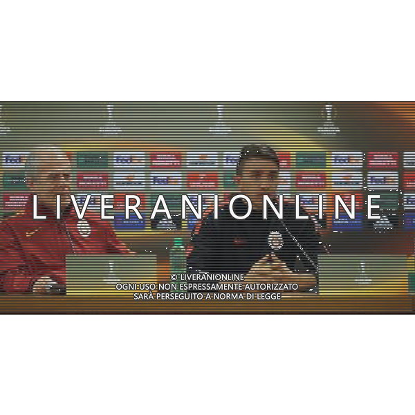 Galatasaray \' s Head coach Mustafa Denizli ( L) and Goalkeeper Fernando Muslera (R) gives a press conference on the eve of the team\' s UEFA Europa League football match against Lazio, on February 24, 2016 at the Olimpico stadium in Roma , Italy. RZYM KONFERENCJA PRASOWA LIGA EUROPY SEZON 2015/2016 PILKA NOZNA FOT. SESKIM/NEWSPIX.PL TURKEY, UK, AUSTRIA AND GERMANY OUT !!! --- Newspix.pl / AGENZIA ALDO LIVERANI SAS - ITALY ONLY EDITORIAL USE ONLY - Conferenza Stampa Galatasaray Europa League - 24.02.2016