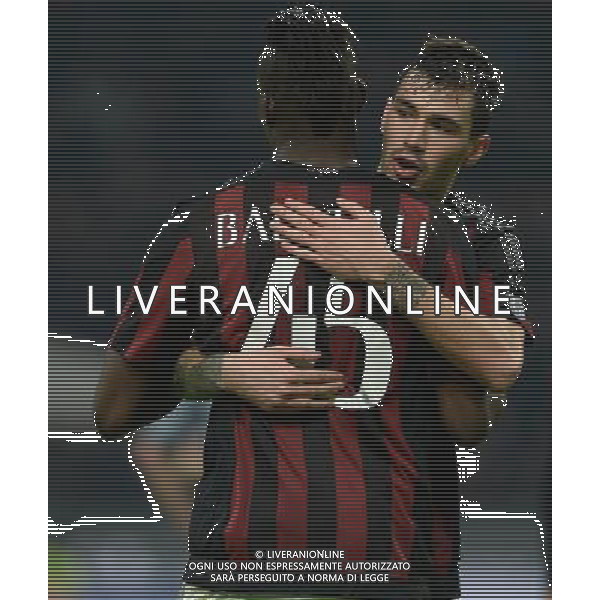 Coppa Italia TIM Cup 2015/2016 Semifinale Ritorno Milano - 01.03.2016 Milan-Alessandria Nella Foto: mario balotelli esulta per il quinto gol del milan con romagnoli /Ph.Vitez-Ag. Aldo Liverani