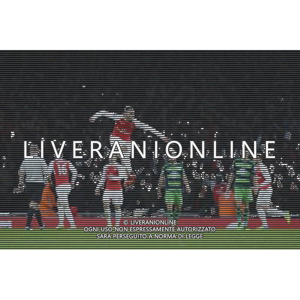 GOAL CELEBRATION - Arsenal\'s Francis Coquelin celebrates his side\'s first goal (scored by Joel Campbell - not pictured) Photographer Craig Mercer/CameraSport Football - Barclays Premiership - Arsenal v Swansea City - Wednesday 2nd March 2016 - Emirates Stadium - London © CameraSport - 43 Linden Ave. Countesthorpe. Leicester. England. LE8 5PG - Tel: +44 (0) 116 277 4147 - admin@camerasport.com - www.camerasport.com AG ALDO LIVERANI SAS ONLY ITALY
