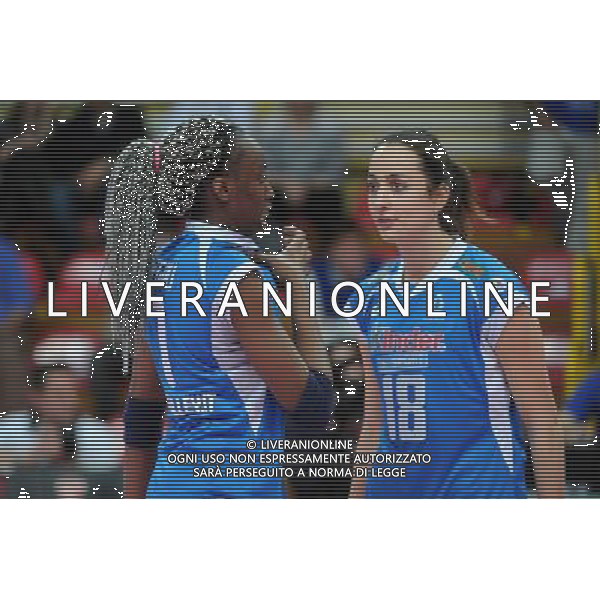 Campionato Serie A1 Master Group Sport - 22Â° giornata Busto Arsizio (VA) 2-03-2016 PalaYamamay Club Italia vs Imoco Volley Conegliano nella foto Paola Egonu (Club Italia) SX ed Elisa Zanette (Club Italia) DX foto Roberto Garavaglia - ag. Aldo Liverani sas
