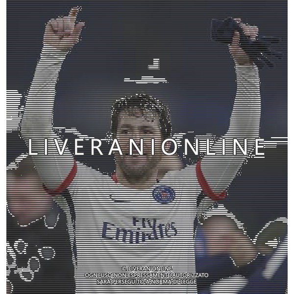 Paris Saint-Germain\'s Maxwell celebrates his side\'s 1-2 victory at full time Photographer Craig Mercer/CameraSport Football - UEFA Champions League Round of 16 Second Leg - Chelsea v Paris Saint-Germain - Wednesday 9th March 2016 - Stamford Bridge - London © CameraSport - 43 Linden Ave. Countesthorpe. Leicester. England. LE8 5PG - Tel: +44 (0) 116 277 4147 - admin@camerasport.com - www.camerasport.com AG ALDO LIVERANI SAS ONLY ITALY