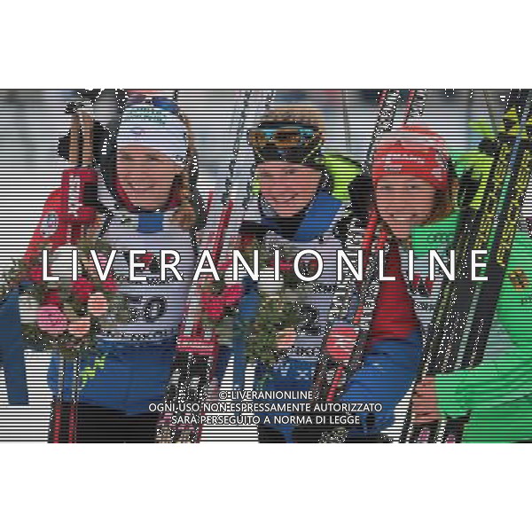 2016.03.09 Oslo Holmenkollen Biathlon Mistrzostwa Swiata w biathlonie. Bieg na 15 km kobiet. N/z BESCOND Anais DORIN HABERT Marie DAHLMEIER Laura podium Foto Tomasz Duszynski / PressFocus 2016.03.09 Oslo Holmenkollen IBU World Championships Biathlon BESCOND Anais DORIN HABERT Marie DAHLMEIER Laura podium Tomasz Duszynski / PressFocus / NEWSPIX.PL --- Newspix.pl *** Local Caption *** www.newspix.pl mail us: info@newspix.pl call us: 0048 022 23 22 222 --- Polish Picture Agency by Ringier Axel Springer Poland/ AGENZIA ALDO LIVERANI SAS - ITALY ONLY EDITORIAL USE ONLY - Campionato Mondiale di Biathlon - 15 km donne individuale , IBU Biathlon World Championships Oslo 09/03/2016