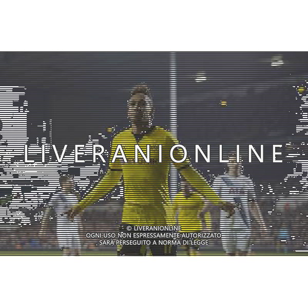 GOAL CELEBRATION - Borussia Dortmund\'s Pierre-Emerick Aubameyang celebrates scoring his sides second goal Photographer Craig Mercer/CameraSport Football - UEFA Europa League Round of 16 Second Leg - Tottenham Hotspur v Borussia Dortmund - Thursday 17th March 2016 - White Hart Lane - London © CameraSport - 43 Linden Ave. Countesthorpe. Leicester. England. LE8 5PG - Tel: +44 (0) 116 277 4147 - admin@camerasport.com - www.camerasport.com AG ALDO LIVERANI SAS ONLY ITALY
