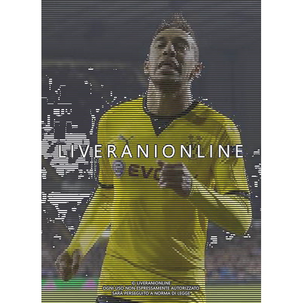 GOAL CELEBRATION - Borussia Dortmund\'s Pierre-Emerick Aubameyang celebrates scoring his sides second goal Photographer Craig Mercer/CameraSport Football - UEFA Europa League Round of 16 Second Leg - Tottenham Hotspur v Borussia Dortmund - Thursday 17th March 2016 - White Hart Lane - London © CameraSport - 43 Linden Ave. Countesthorpe. Leicester. England. LE8 5PG - Tel: +44 (0) 116 277 4147 - admin@camerasport.com - www.camerasport.com AG ALDO LIVERANI SAS ONLY ITALY