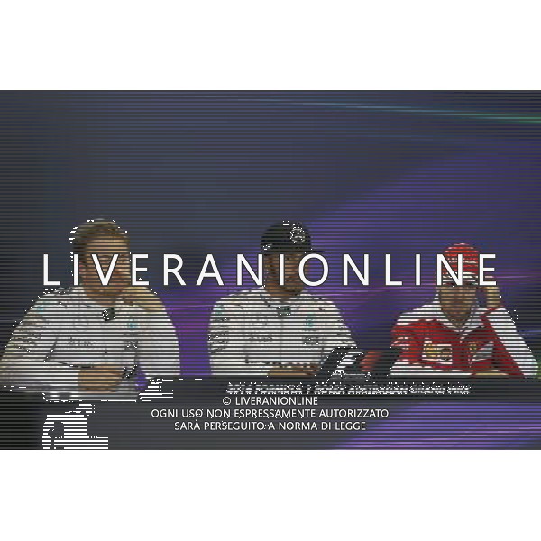 The post qualifying FIA Press Conference (L to R): Nico Rosberg (GER) Mercedes AMG F1, second; Lewis Hamilton (GBR) Mercedes AMG F1, pole position; Sebastian Vettel (GER) Ferrari, third. 19.03.2016. Formula 1 World Championship, Rd 1, Australian Grand Prix, Albert Park, Melbourne, Australia, Qualifying Day. - www.xpbimages.com, EMail: requests@xpbimages.com - copy of publication required for printed pictures. Every used picture is fee-liable. © Copyright: Moy / XPB Images /Agenzia Aldo Liverani s.a.s./ONLY ITALY-EDITORIAL USE ONLY
