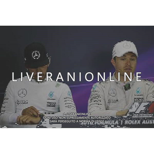(L to R): Lewis Hamilton (GBR) Mercedes AMG F1 and Nico Rosberg (GER) Mercedes AMG F1 in the FIA Press Conference. 20.03.2016. Formula 1 World Championship, Rd 1, Australian Grand Prix, Albert Park, Melbourne, Australia, Race Day. / AGENZIA ALDO LIVERANI SAS - ITALY ONLY EDITORIAL USE ONLY