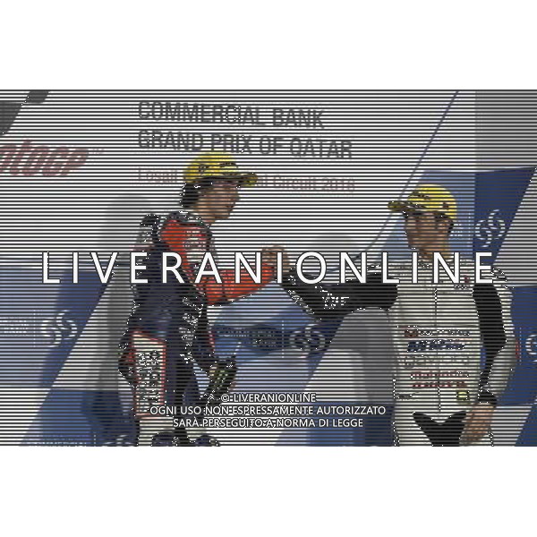 20.03.2016. Losail, Qatar. Gara Moto3. Niccol˜ Antonelli (Ongetta-rivacold) Francesco Bagnaia (Mahindra) © G.Piazzolla AG ALDO LIVERANI SAS