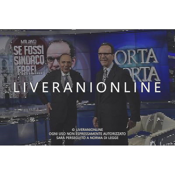 ROMA 22-03-2016 TRASMISSIONE TELEVISIVA PORTA A PORTA OSPITE STEFANO PARISI CANDIDATO SINDACO DI MILANO NELLA FOTO STEFANO PARISI CON BRUNO VESPA FOTO FABRIZIO CORRADETTI-AG ALDO LIVERANI SAS