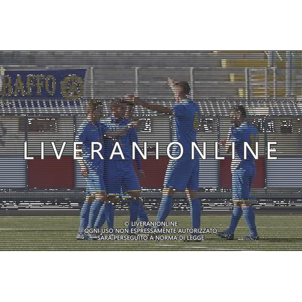 RIMINI vs CARRARESE, Campionato di Calcio Lega Pro, Girone B, 28» giornata, 24/03/2016, nella foto: L\'ESULTANZA DELLA CARRARESE, ©Claudio Zamagni/ Agenzia Aldo Liverani s.a.s.