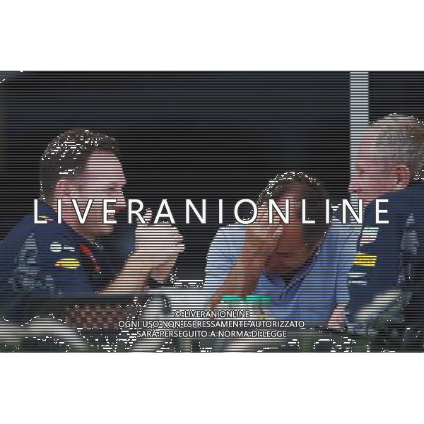 (L to R): Christian Horner (GBR) Red Bull Racing Team Principal with Gerhard Berger (AUT) and Dr Helmut Marko (AUT) Red Bull Motorsport Consultant. 01.04.2016. Formula 1 World Championship, Rd 2, Bahrain Grand Prix, Sakhir, Bahrain, Practice Day AG ALDO LIVERANI SAS ONLY ITALY