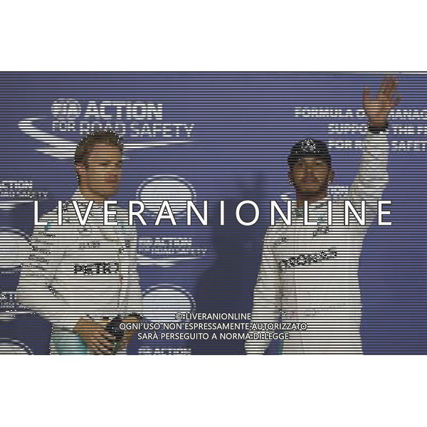 Pole for Lewis Hamilton (GBR) Mercedes Petronas AMG F1 and 2nd place for Nico Rosberg (GER) Mercedes Petronas AMG F1. 02.04.2016. Formula 1 World Championship, Rd 2, Bahrain Grand Prix, Sakhir, Bahrain, Qualifying Day. AG ALDO LIVERANI SAS ONLY ITALY