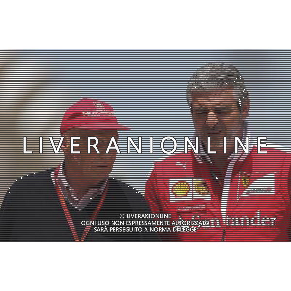 Team principals \'meeting to discuss about the qualifying system. Niki Lauda (AUT) AMG Mercedes F1 Team, Non-Executive Chairman and Maurizio Arrivabene (ITA), Team Principal, Scuderia Ferrari 03.04.2016. Formula 1 World Championship, Rd 2, Bahrain Grand Prix, Sakhir, Bahrain, Race Day. AG ALDO LIVERANI SAS ONLY ITALY