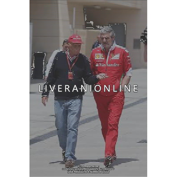 (L to R): Niki Lauda (AUT) Mercedes Non-Executive Chairman with Maurizio Arrivabene (ITA) Ferrari Team Principal. 03.04.2016. Formula 1 World Championship, Rd 2, Bahrain Grand Prix, Sakhir, Bahrain, Race Day. AG ALDO LIVERANI SAS ONLY ITALY