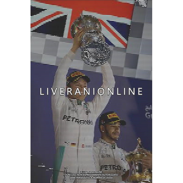 1st place Nico Rosberg (GER) Mercedes Petronas AMG F1 and 3rd place Lewis Hamilton (GBR) Mercedes Petronas AMG F1. 03.04.2016. Formula 1 World Championship, Rd 2, Bahrain Grand Prix, Sakhir, Bahrain, Race Day. AG ALDO LIVERANI SAS ONLY ITALY