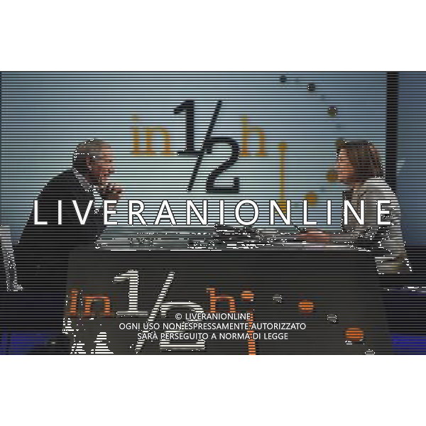 Trasmissione TV \' In mezz\'ora \' Roma - 10.04.2016 - Studi Rai Teulada - nella foto: Guido Bertolaso e Lucia Annunziata / Ph. Corradetti - Ag. Aldo Liverani sas