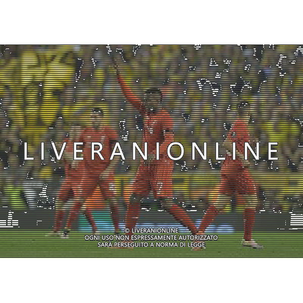 Liverpool\'s Divock Origi celebrates scoring his team\'s first goal Photographer Dave Howarth/CameraSport Football - UEFA Europa League Quarter Final Second Leg - Liverpool v Borussia Dortmund - Thursday 14th April 2016 - Anfield - Liverpool Â© CameraSport - 43 Linden Ave. Countesthorpe. Leicester. England. LE8 5PG - Tel: +44 (0) 116 277 4147 - admin@camerasport.com - www.camerasport.com /Agenzia Aldo Liverani s.a.s./ONLY ITALY-EDITORIAL USE ONLY