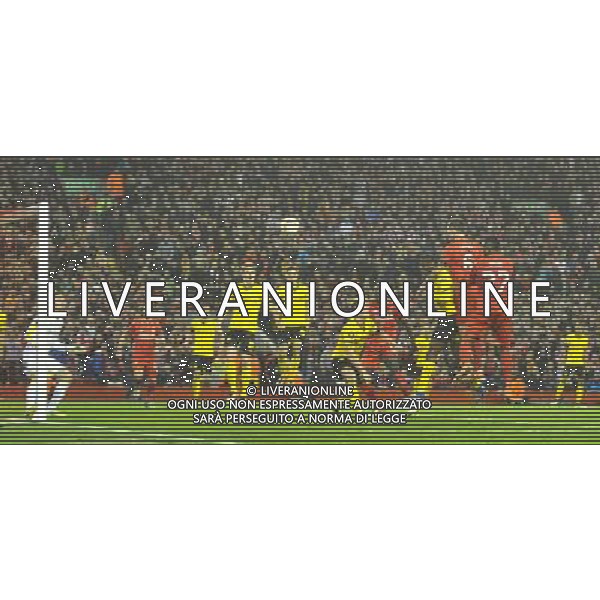 Liverpool\'s Dejan Lovren heads in the winning goal Photographer Dave Howarth/CameraSport Football - UEFA Europa League Quarter Final Second Leg - Liverpool v Borussia Dortmund - Thursday 14th April 2016 - Anfield - Liverpool Â© CameraSport - 43 Linden Ave. Countesthorpe. Leicester. England. LE8 5PG - Tel: +44 (0) 116 277 4147 - admin@camerasport.com - www.camerasport.com /Agenzia Aldo Liverani s.a.s./ONLY ITALY-EDITORIAL USE ONLY