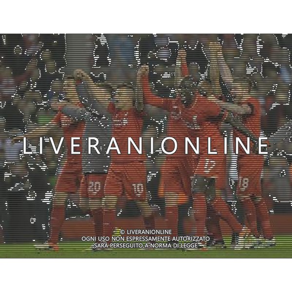Liverpool players celebrate their victory Photographer Dave Howarth/CameraSport Football - UEFA Europa League Quarter Final Second Leg - Liverpool v Borussia Dortmund - Thursday 14th April 2016 - Anfield - Liverpool Â© CameraSport - 43 Linden Ave. Countesthorpe. Leicester. England. LE8 5PG - Tel: +44 (0) 116 277 4147 - admin@camerasport.com - www.camerasport.com /Agenzia Aldo Liverani s.a.s./ONLY ITALY-EDITORIAL USE ONLY