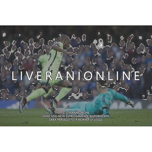 RED CARD, SENDING OFF - Manchester City\'s Fernandinho is brought down by Chelsea\'s Thibaut Courtois resulting in a penalty \' red card for the goalkeeper Photographer Craig Mercer/CameraSport Football - Barclays Premiership - Chelsea v Manchester City - Saturday 16th April 2016 - Stamford Bridge - London Â© CameraSport - 43 Linden Ave. Countesthorpe. Leicester. England. LE8 5PG - Tel: +44 (0) 116 277 4147 - admin@camerasport.com - www.camerasport.com/ AGENZIA ALDO LIVERANI SAS - ITALY ONLY EDITORIAL USE ONLY
