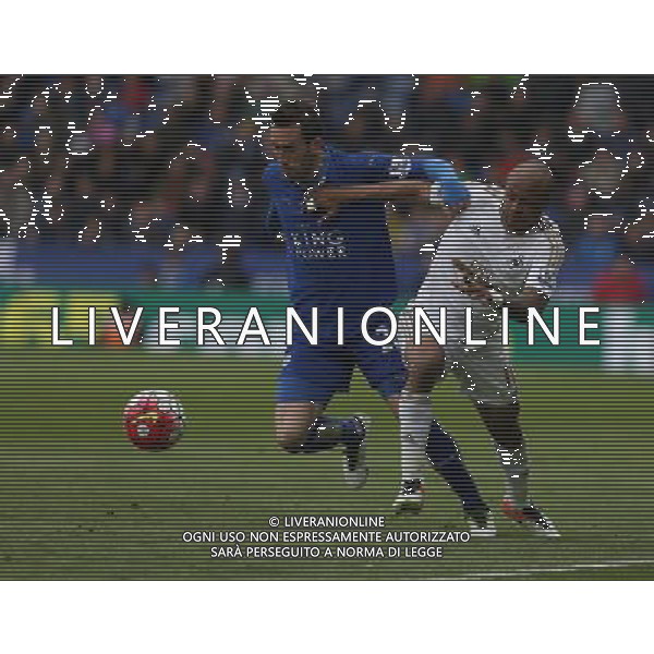 Leicester City\'s Christian Fuchs and Swansea City\'s Andre Ayew Photographer Stephen White/CameraSport Football - Barclays Premiership - Leicester City v Swansea City - Sunday 24th April 2016 - King Power stadium - Leicester © CameraSport - 43 Linden Ave. Countesthorpe. Leicester. England. LE8 5PG - Tel: +44 (0) 116 277 4147 - admin@camerasport.com - www.camerasport.com/ AGENZIA ALDO LIVERANI SAS - ITALY ONLY - EDITORIAL USE ONLY