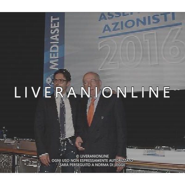 Cologno Monzese ( MI ) 27/04/16 Assemblea degli Azionisti Mediaset Nella foto: Pier Silvio Berlusconi e Fedele Confalonieri PH Lauro Montagnini/ AGENZIA ALDO LIVERANI SAS