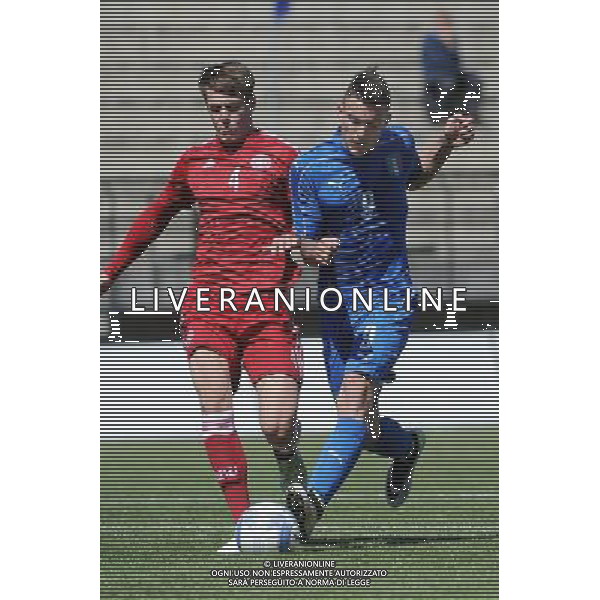 Legnano (MI) 27-04-2016 Stadio Giovanni Mari Amichevole Nazionale Under 20 Italia vs Danimarca nella foto Pierluigi Cappelluzzo (Italia - Pescara) e sulla SX Malthen Johansen (Danimarca) foto Roberto Garavaglia - ag. Aldo Liverani sas