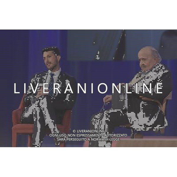 Fabrizio Corona ospite della trasmissione TV \' Maurizio Costanzo Show Roma - 28.04.2016 - Studi Mediaset De Paolis - nella foto: Fabrizio Corona e Maurizio Costanzo / Ph. Corradetti - Ag. Aldo Liverani Sas