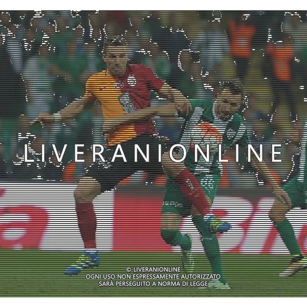 Turkey sportoto superlig soccer match between Bursaspor and Galatasaray at Timsah Arena in Bursa , Turkey , on April 29 , 2016. Final Score : Bursaspor 1 - Galatasaray 1 Pictured: Tomas Sivok (R) of Bursaspor and Lukas Podolski (L) of Galatasaray. LIGA TURECKA PILKA NOZNA SEZON 2015/2016 FOT.SESKIM PHOTO/NEWSPIX.PL POLAND, TURKEY, GERMANY, AUSTRIA AND UK OUT !!! --- Newspix.pl/ AGENZIA ALDO LIVERANI SAS - ITALY ONLY EDITORIAL USE ONLY